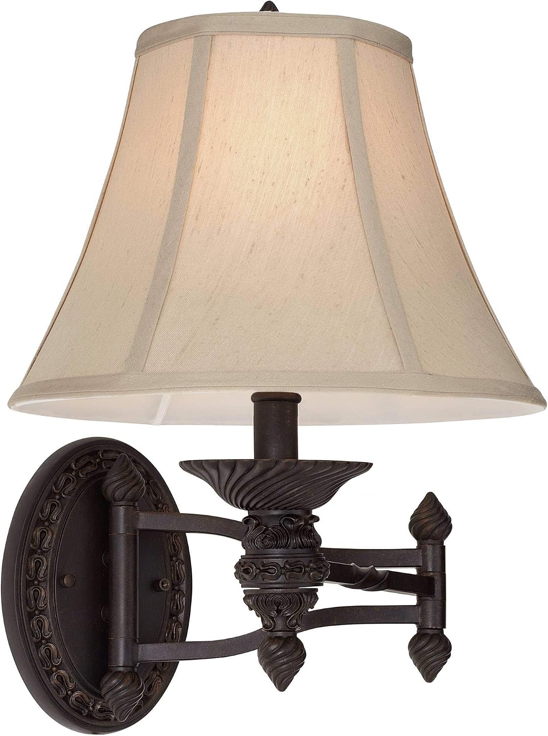 Godia Bronze Oval Plug-In Swing Arm Country Wall Lamp Light Fixture | French Indoor Dimmable Beige Softback Bell Shade