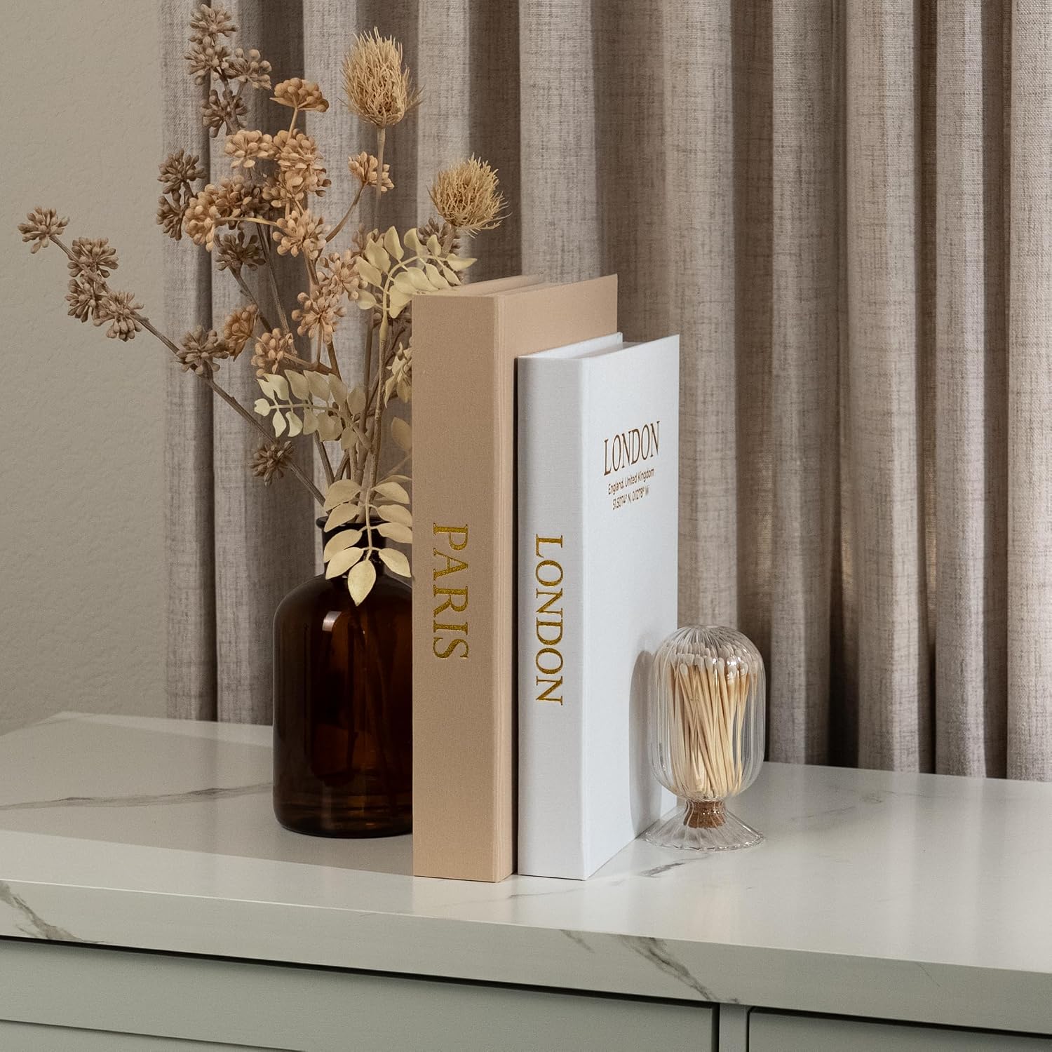 Faux Linen Book Boxes / Caramel/beige / Modern / Set of 2