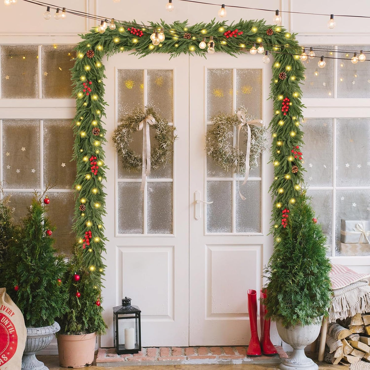 12FT Artificial Norfolk Pine Garlands - Real Touch Winter Pine Garland | Green Artificial Greenery Garland for Mantle