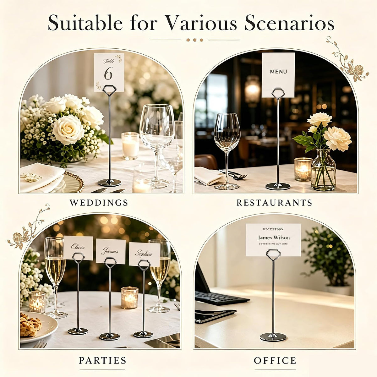 16 Pack 12 Inch Table Number Holders, Black Diamond Place Card Holders | Steel Table Card Stands for Weddings