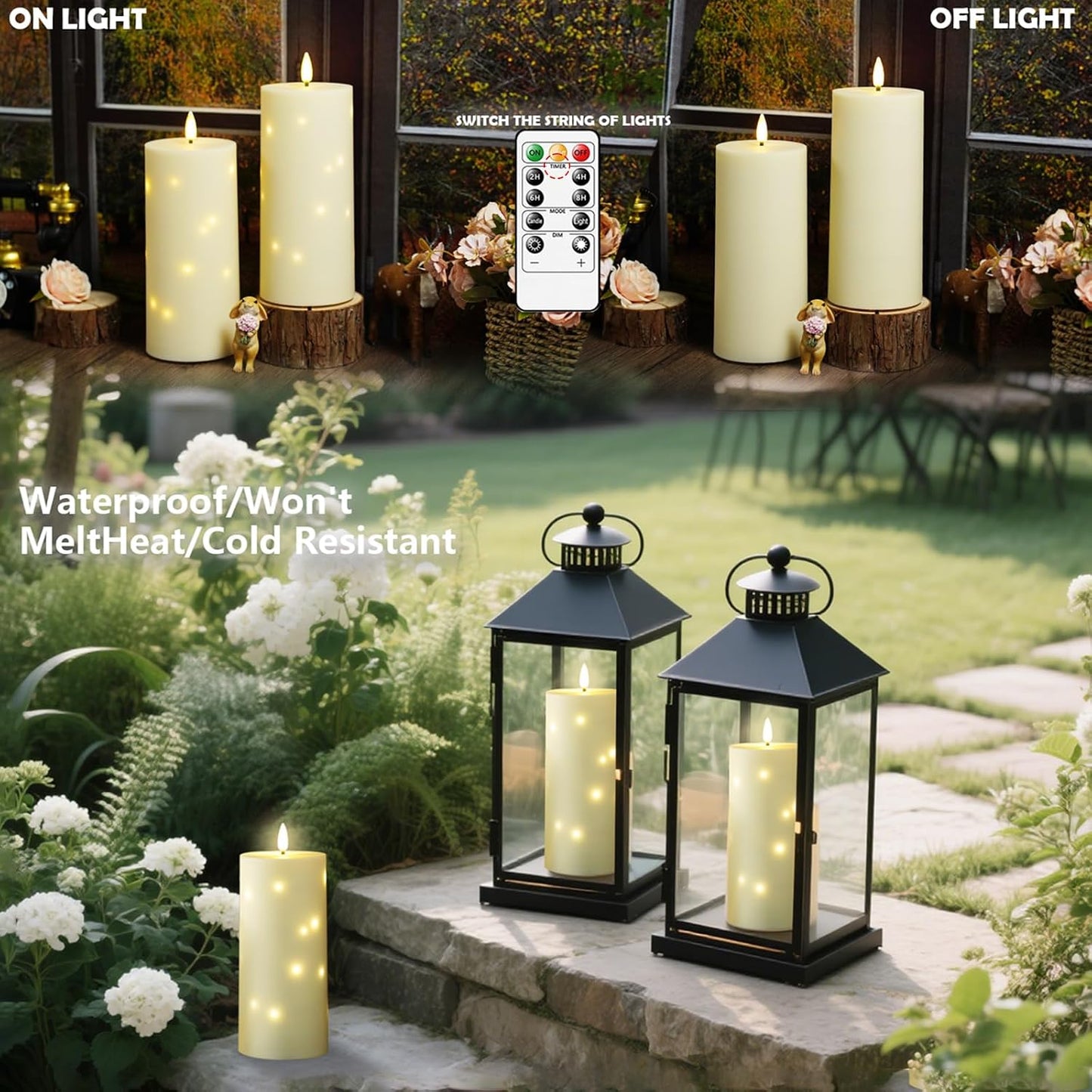 kakoya 10" x 4" Large Outdoor Waterproof Flickering Flameless Candles with Timer,2Pcs Battery Operated LED Pillar