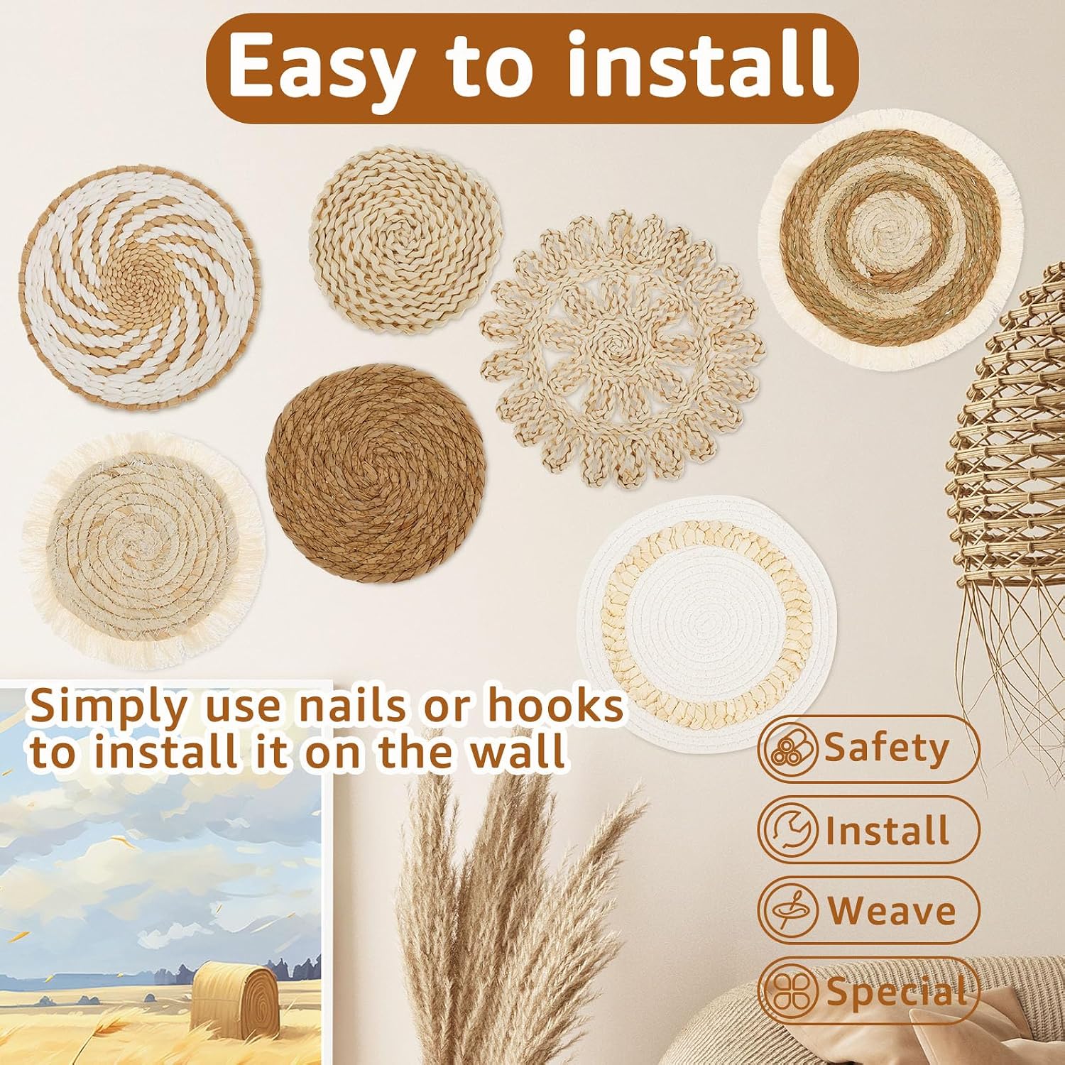Boho Wall Basket Decor / Set of 7