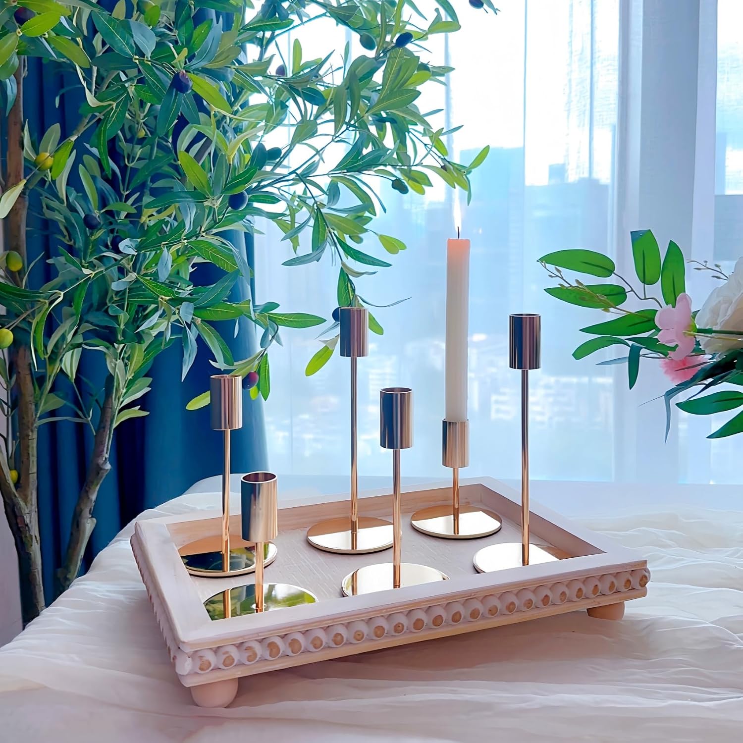 Gold Candlestick Holders Bulk, Taper Candle Holders 15Pcs, 3 Heights | Modern metal taper holders with stable bases for