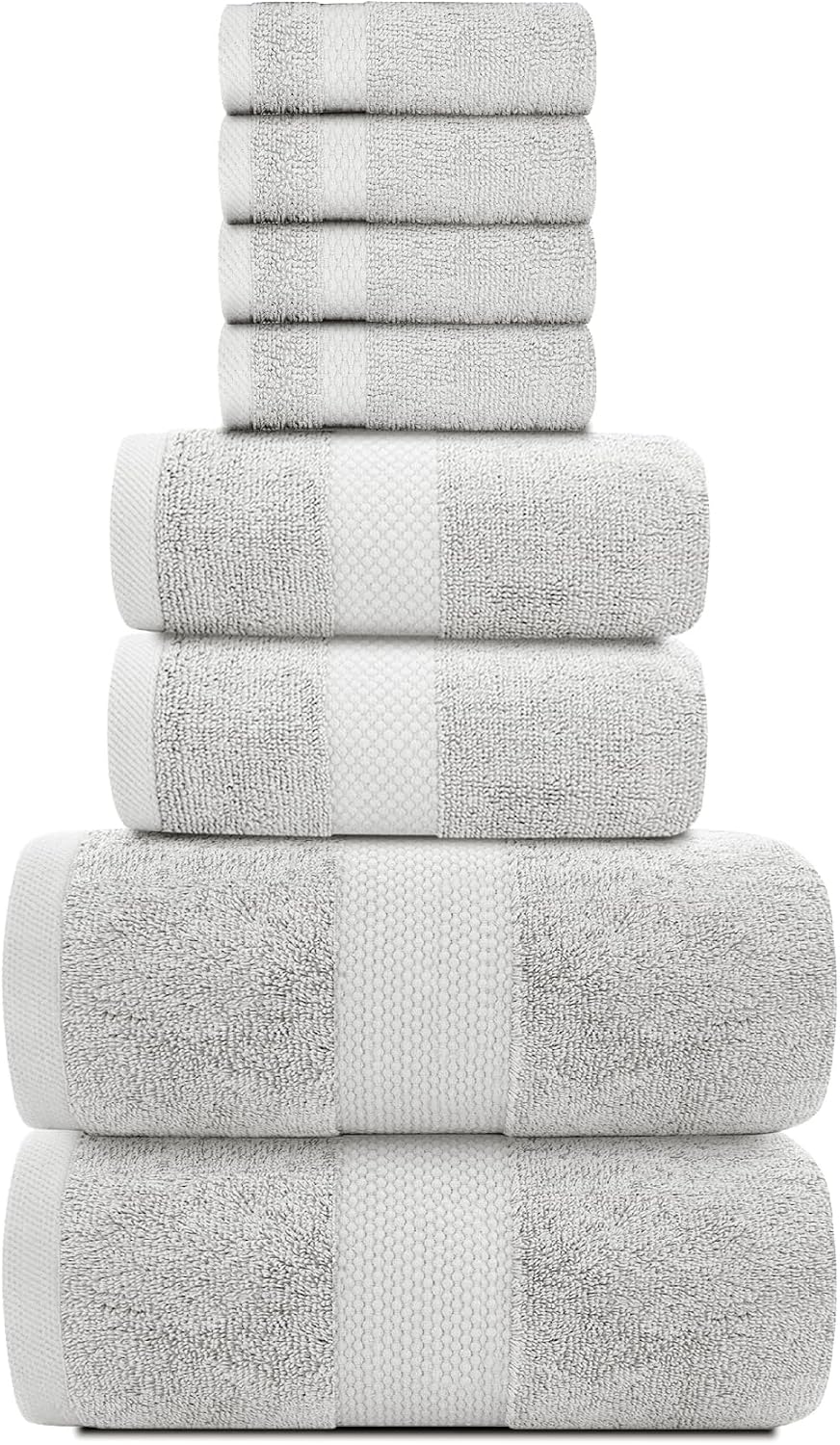 White Classic Luxury Bath Towel Set of 8 Pieces - 100% Turkish Cotton Highly Absorbent Towels for Bathroom, 2 Luxury