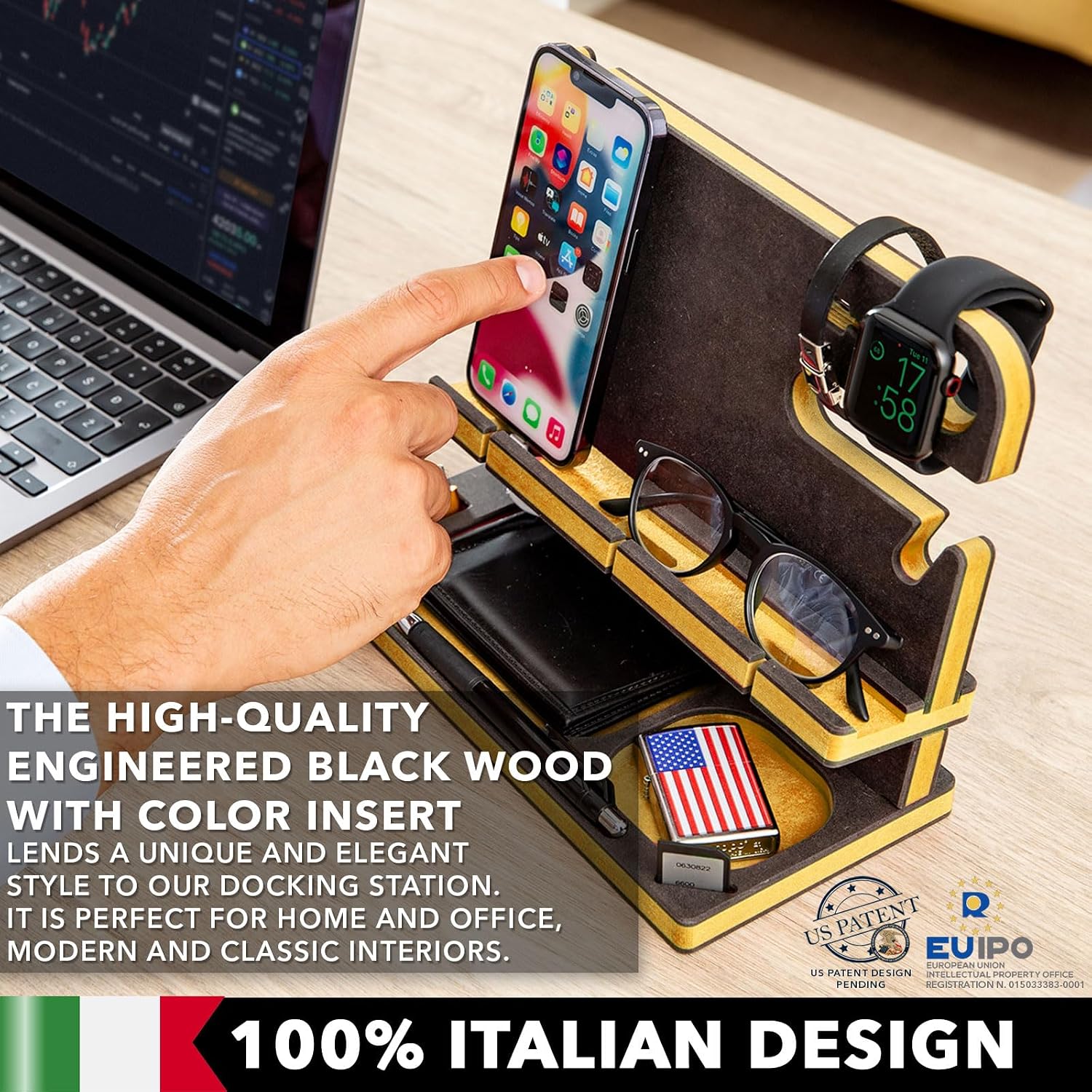 Personalized Wood Docking Station for Cell Phone, Tablet, Wallet, Gadgets, Keys, Accessories, Essentials Desk