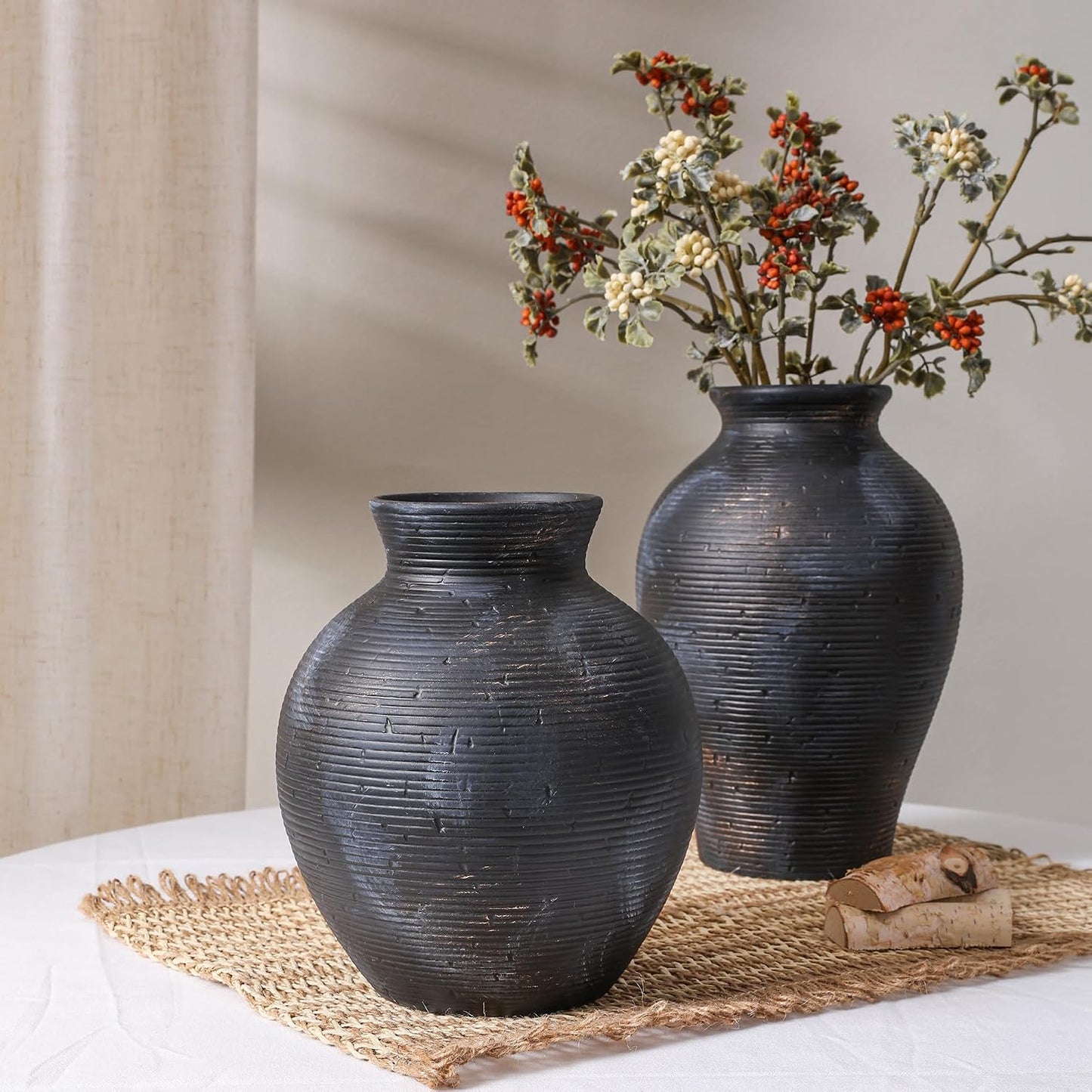 Ceramic Flower Vase Home Decor / 7.4 In - Black Gold / 7.4 Inch