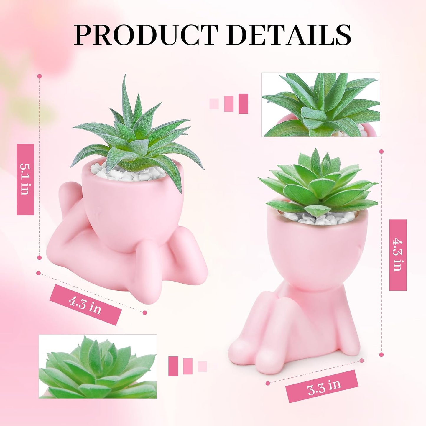Succulents Plants Artificial Small Fake Plants Gift / Pink / Set of 2