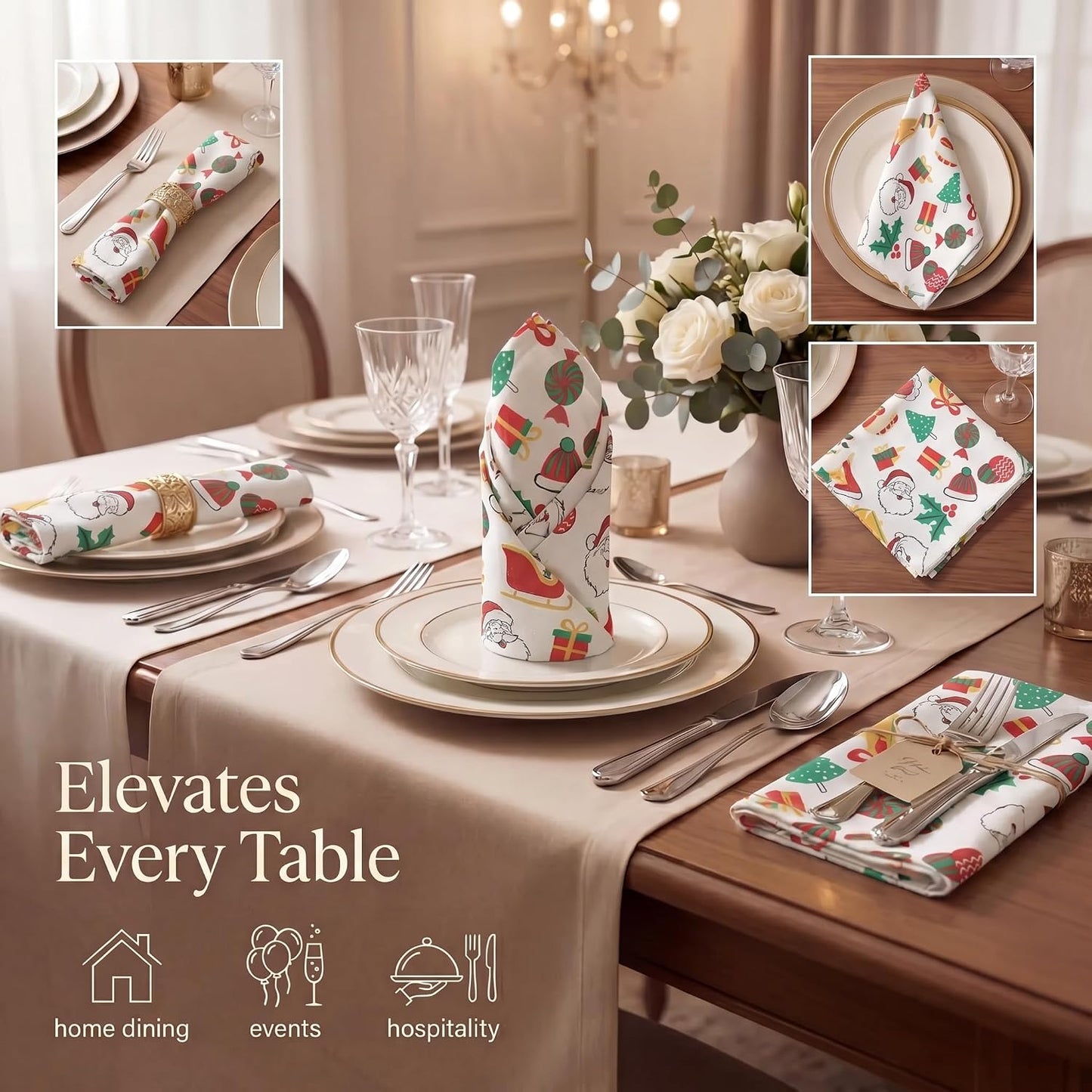 Urban Villa Cloth Napkins Cotton 20x20 (Set of 12) Xmas Print