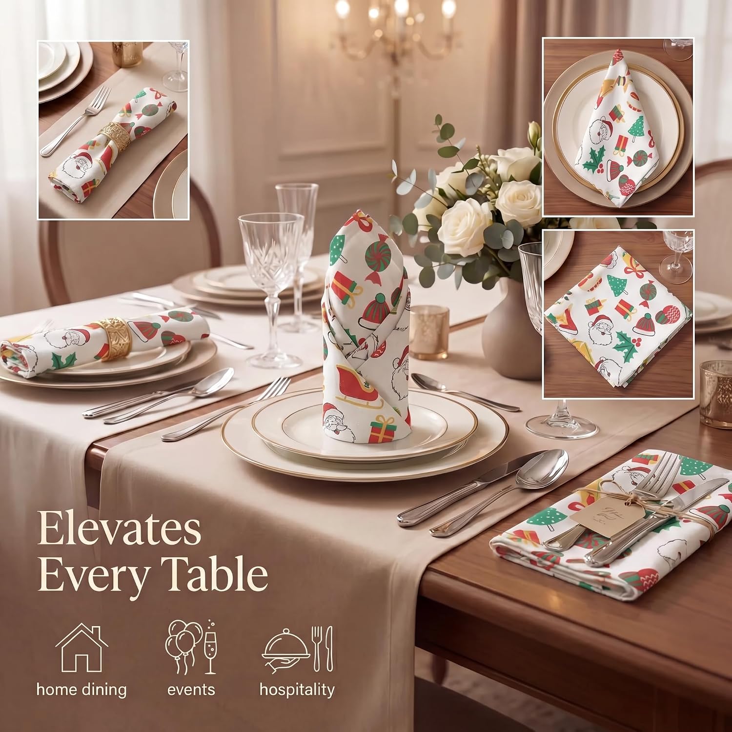 Urban Villa Cloth Napkins Cotton 20x20 (Set of 12) Xmas Print