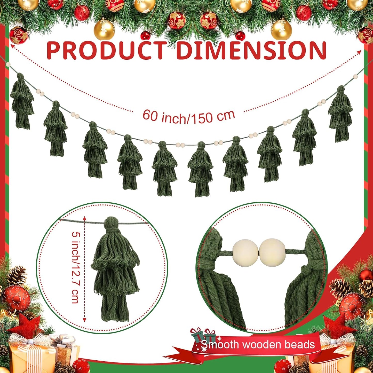 Boho Tassel Garland Christmas Tree Banner Decor Wall Hangings Home Decoration / Set of 3