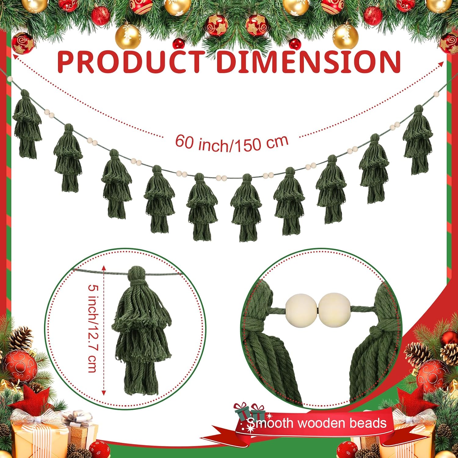 Boho Tassel Garland Christmas Tree Banner Decor Wall Hangings Home Decoration / Set of 3