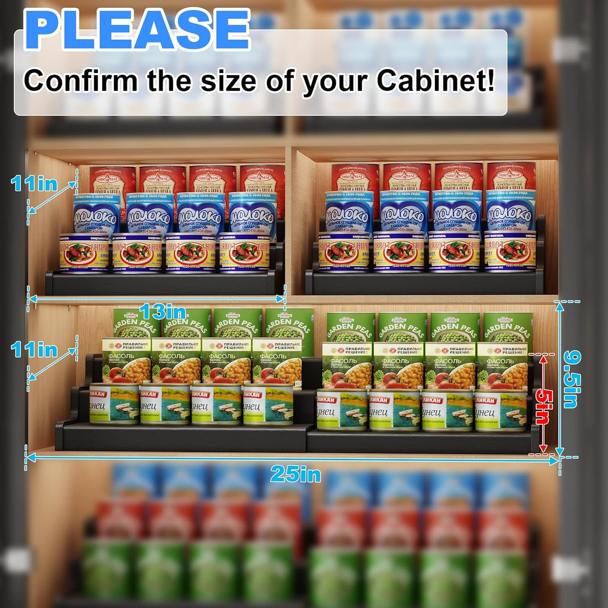 3-Tier Expandable Bamboo Can Organizer for Pantry, Holds 24 Cans, Black | Adjustable Can Storage Rack for Pantry, Can