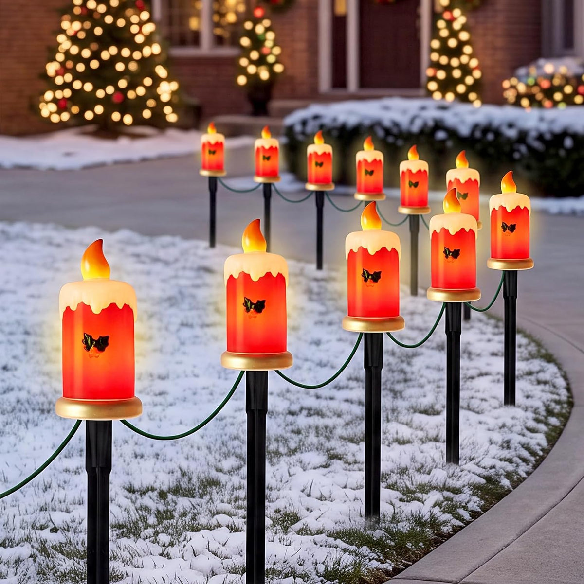 10.5FT Christmas Pathway Lights, 5PK LED Candle Yard Stake Lights