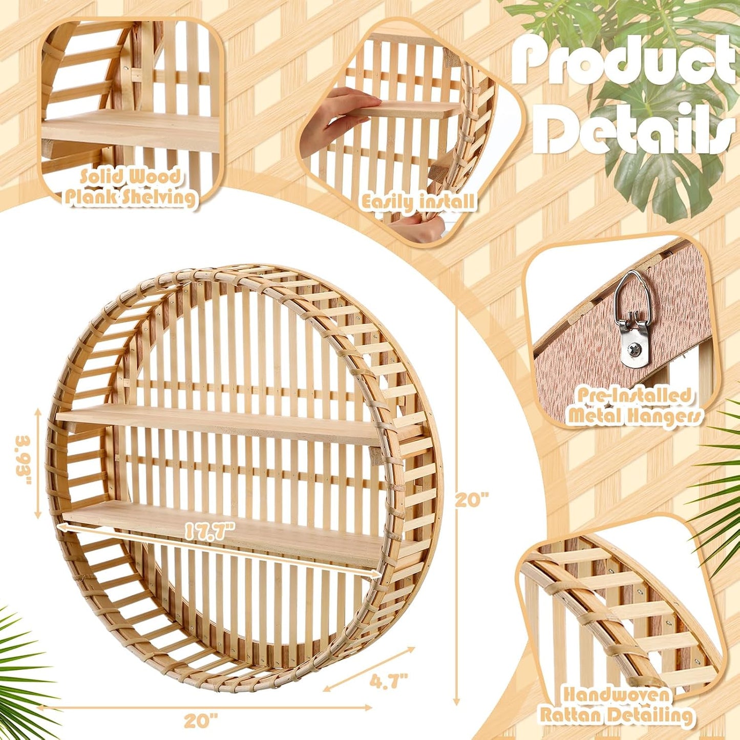 Wicker Baskets and Small Fake Plants Round / Set of 4