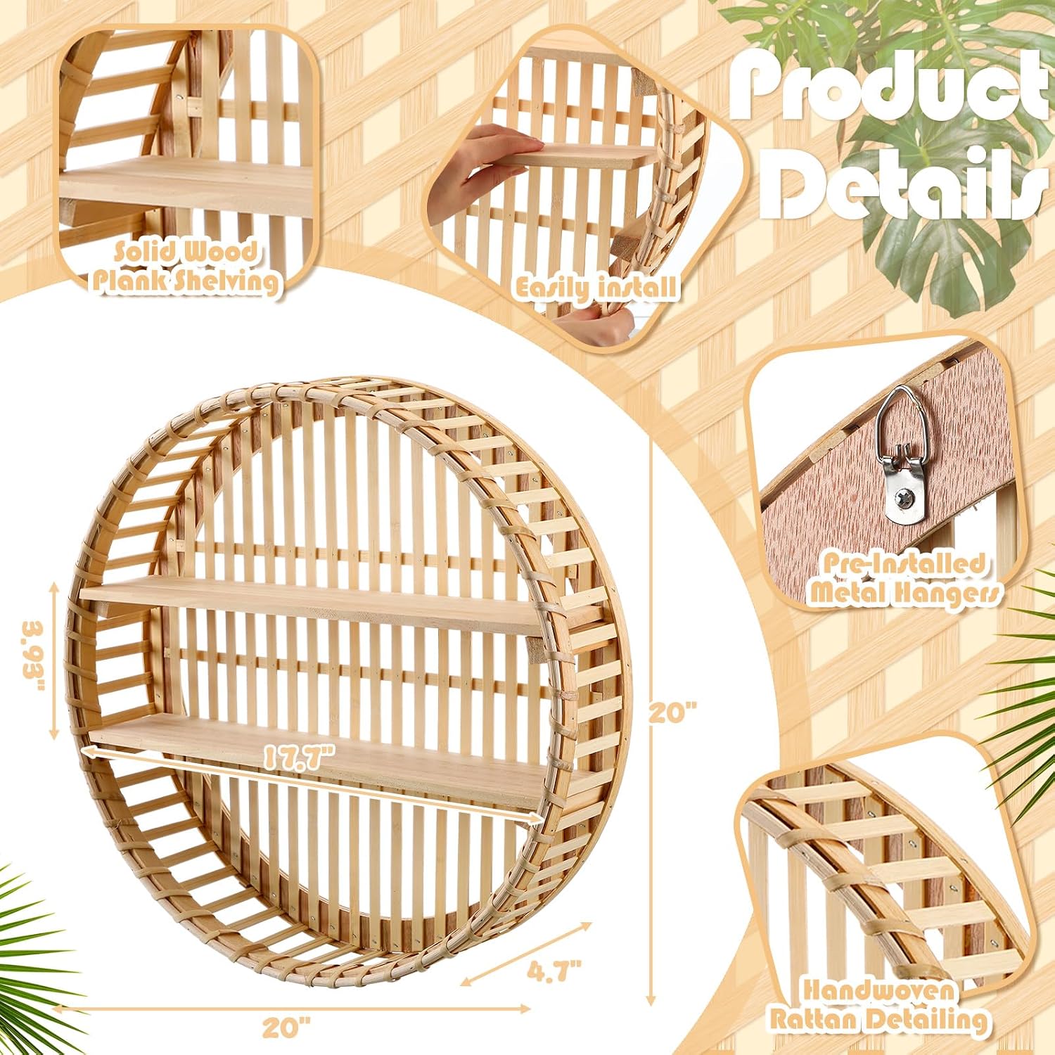 Wicker Baskets and Small Fake Plants Round / Set of 4