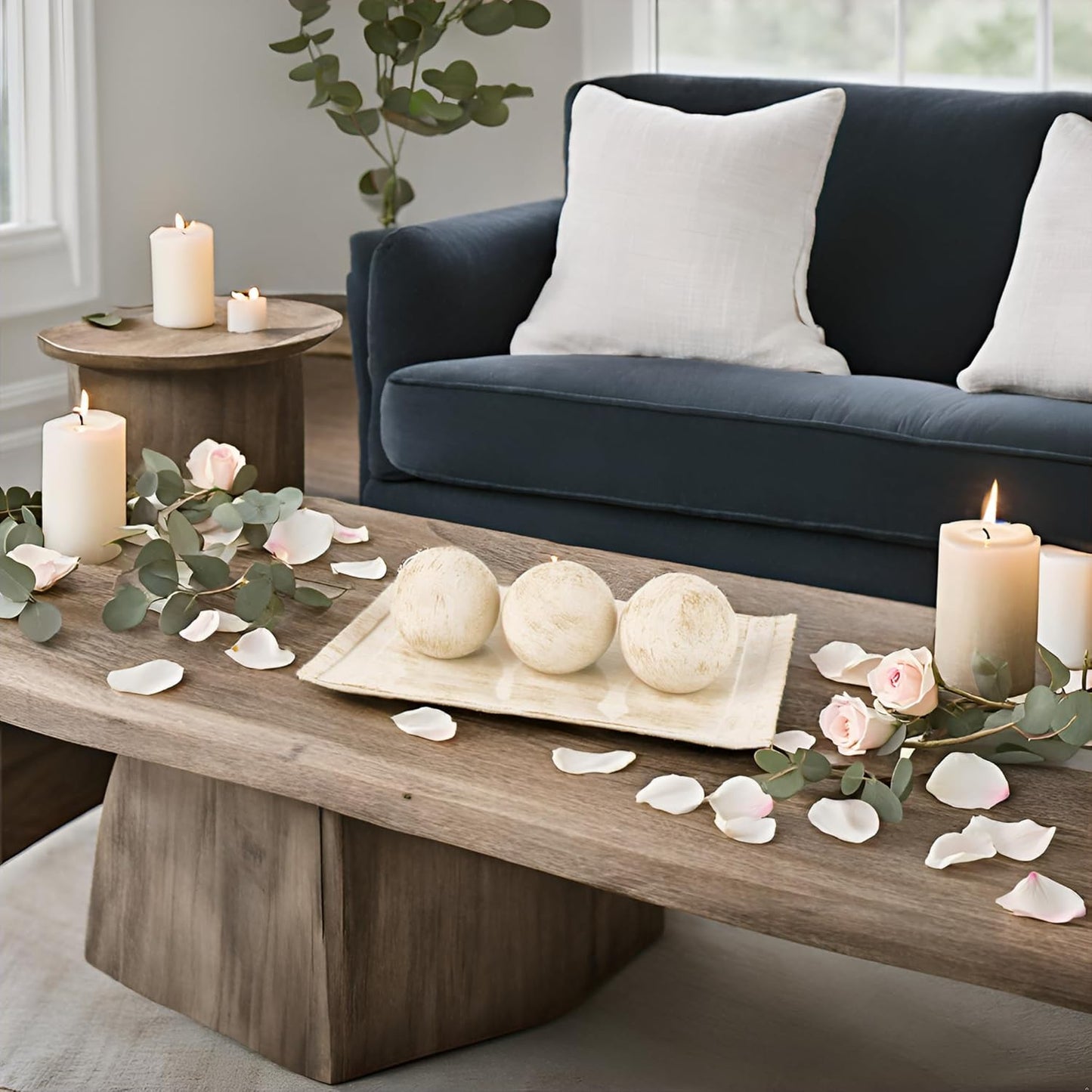 Rustic Luxe Decorative Tray and Orb Set / Distressed White