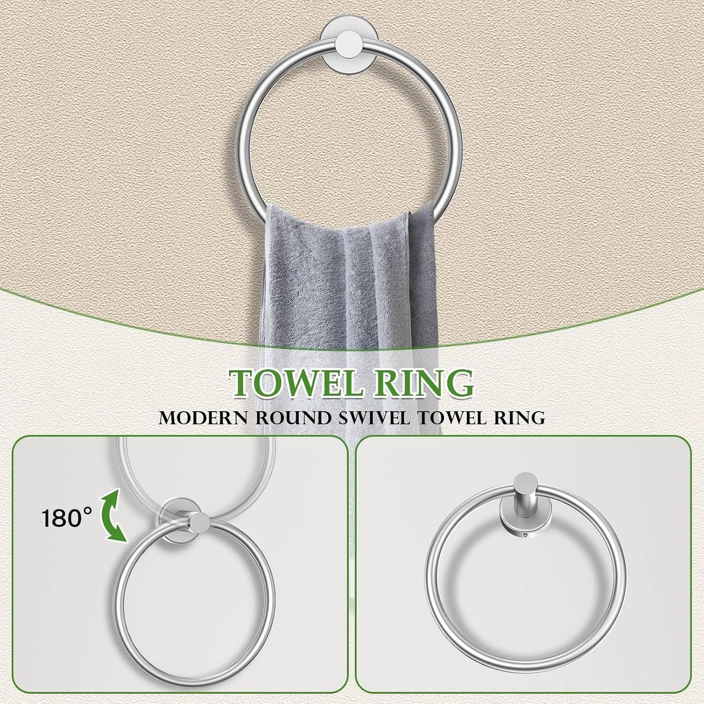 5-Piece Towel Bar Set Brushed Nickel Bathroom Hardware Set Include Towel Bar Towel Ring Paper Towel Holder Coat Hooks
