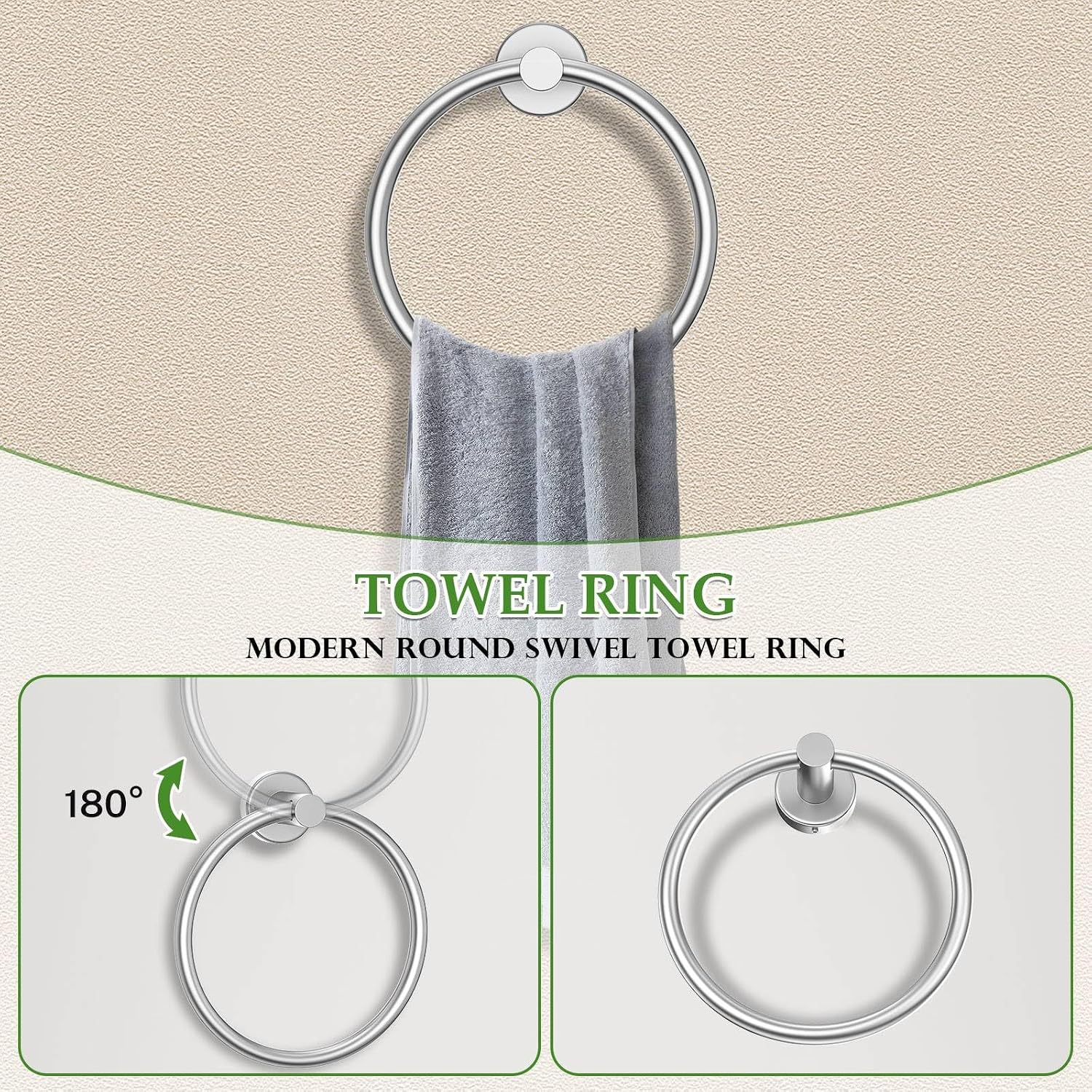 5-Piece Towel Bar Set Brushed Nickel Bathroom Hardware Set Include Towel Bar Towel Ring Paper Towel Holder Coat Hooks