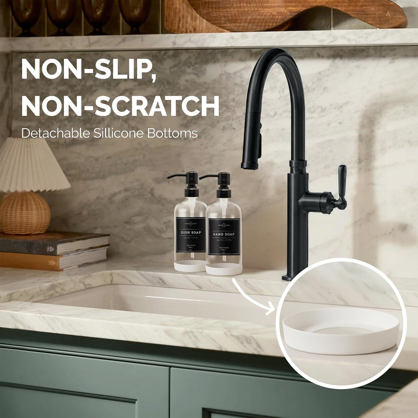 Vine Creations Clear Glass Soap Dispenser, 2 Pack Kitchen Soap Dispenser Set with Stainless Steel Pump, 16 oz Dish Soap