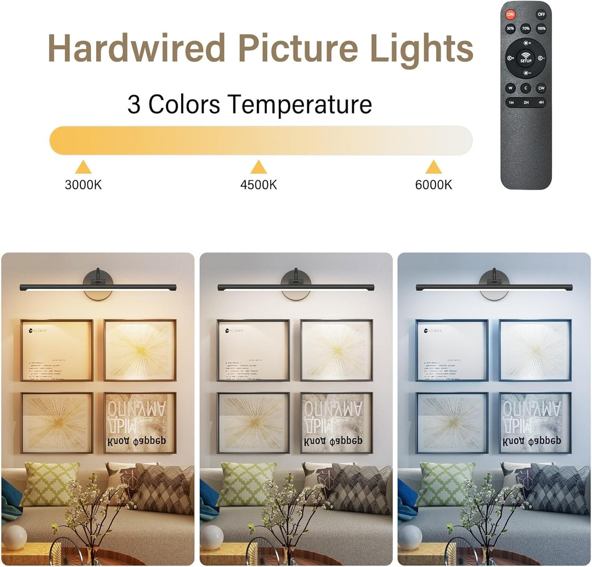 Tipace Hardwired Black Picture Lights for Paintings,23.6IN 3CCT Dimmable Modern Gallery Light with Remote Control Led