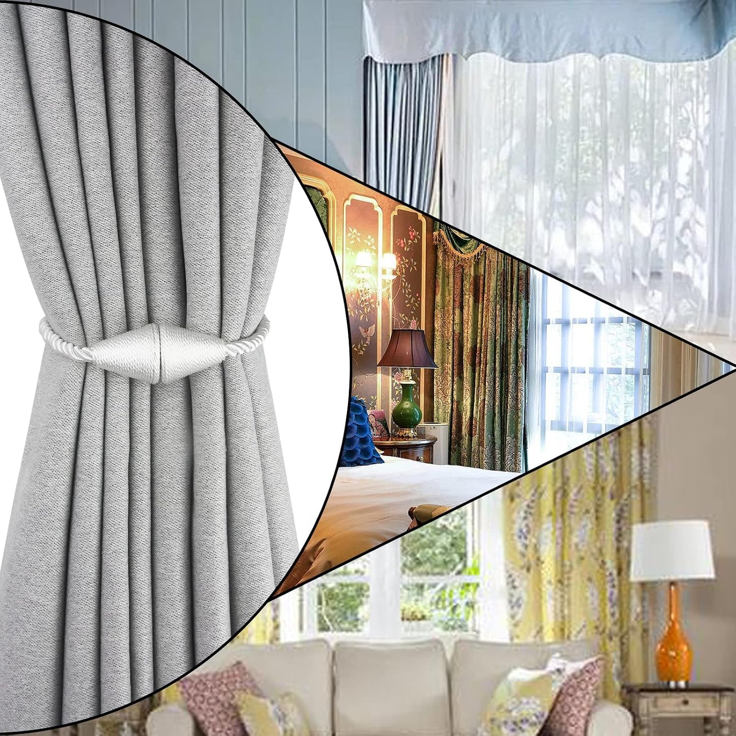 Magnetic Curtain Tiebacks Rope Decorative Holdbacks for Drapes Nieffeiy | 6 Pack White Modern Handmade Curtain Tie