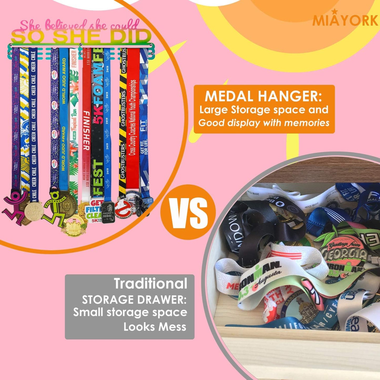 Medal Hanger Display Upgrade-Medal Holder Wall Mount Easy to Install Race Runner for Your Medals