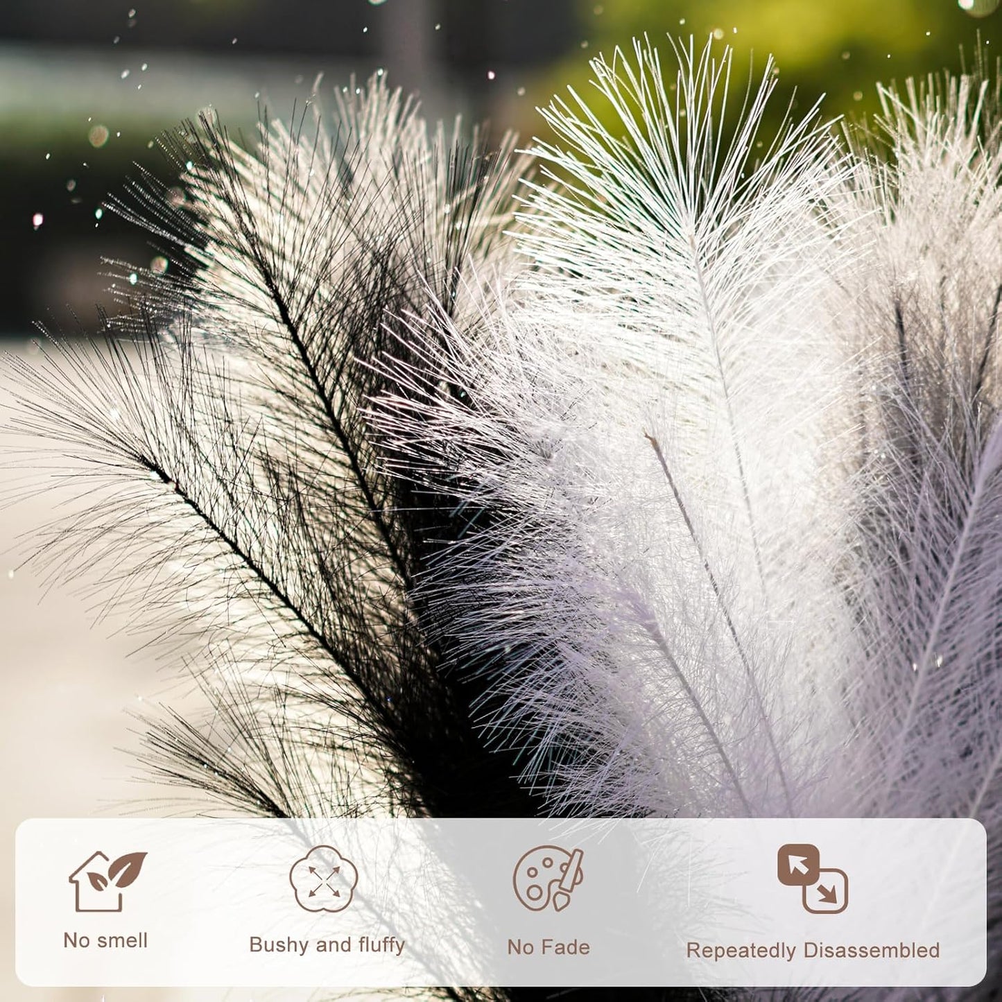 Pampas Grass Decor Tall 44''/ Fluffy Large Pompas Grass / Black White Gray / 3.7 Inch / Set of 6