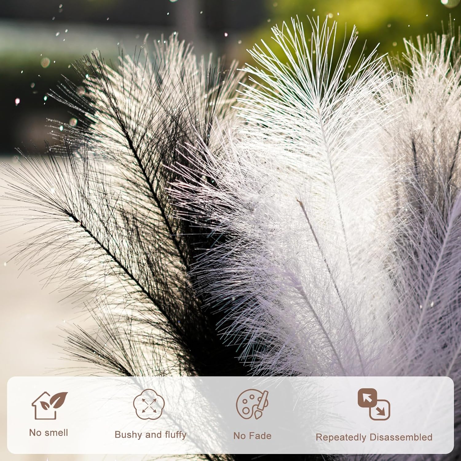 Pampas Grass Decor Tall 44''/ Fluffy Large Pompas Grass / Black White Gray / 3.7 Inch / Set of 6