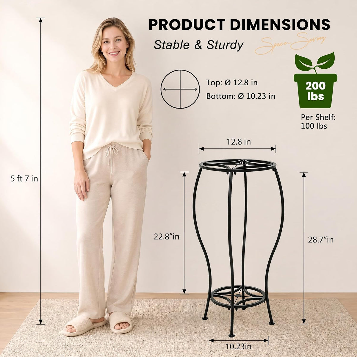 TOSKING 2-Tier Corner Metal Plant Stand, 28.7-Inch Geometric Shelf, Black | Curved-Leg Metal Plant Stand with Spacious