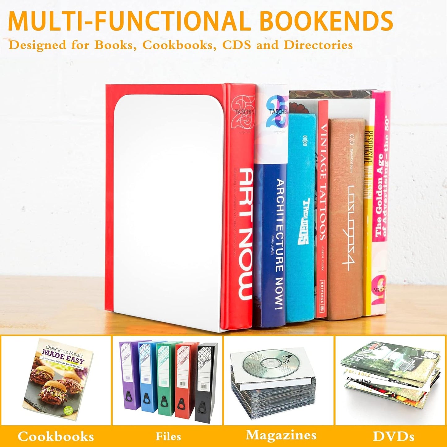 Metal Shelf Book Ends / White 2 Pairs Bookends