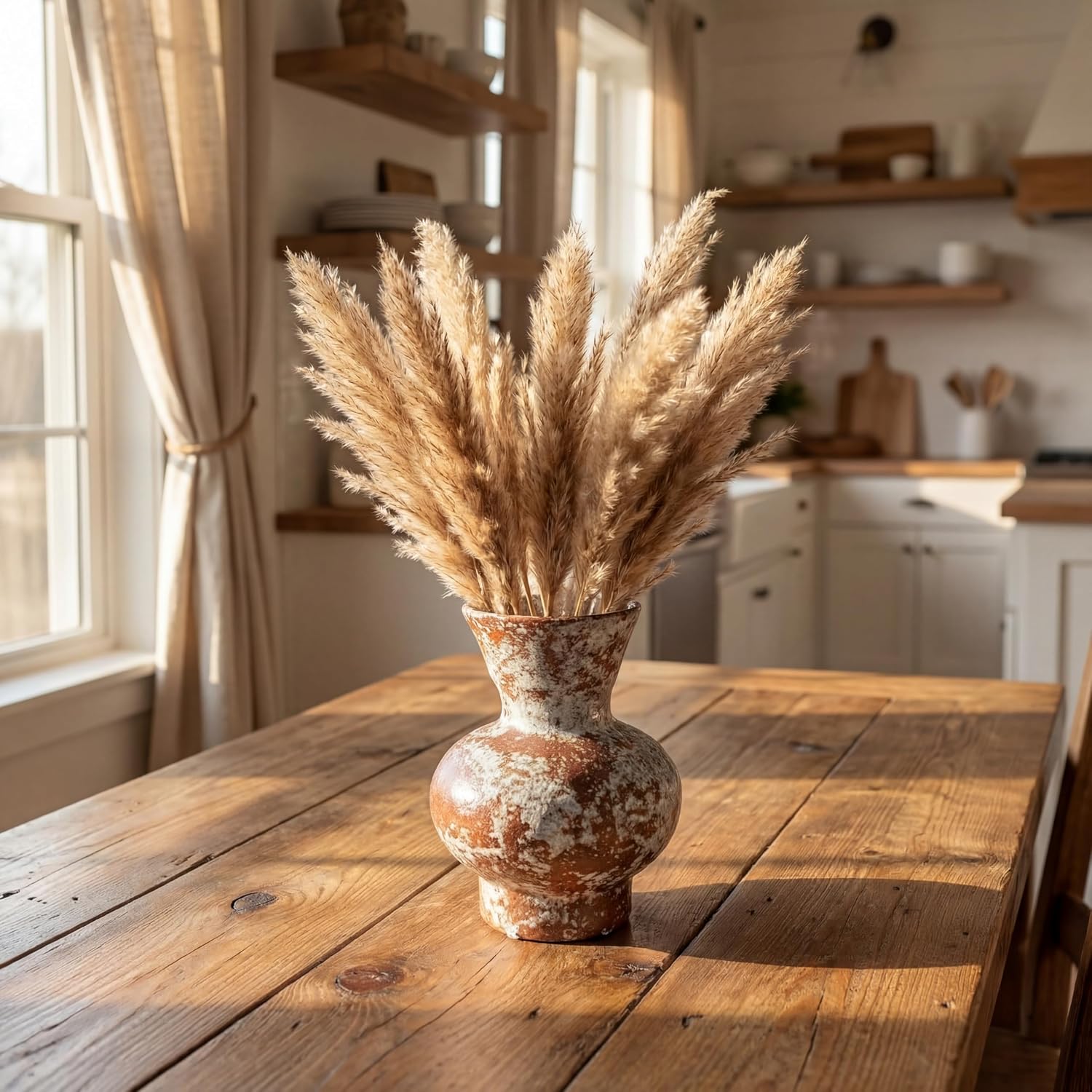 Rustic Ceramic Flower Vase / Dark Brown and White