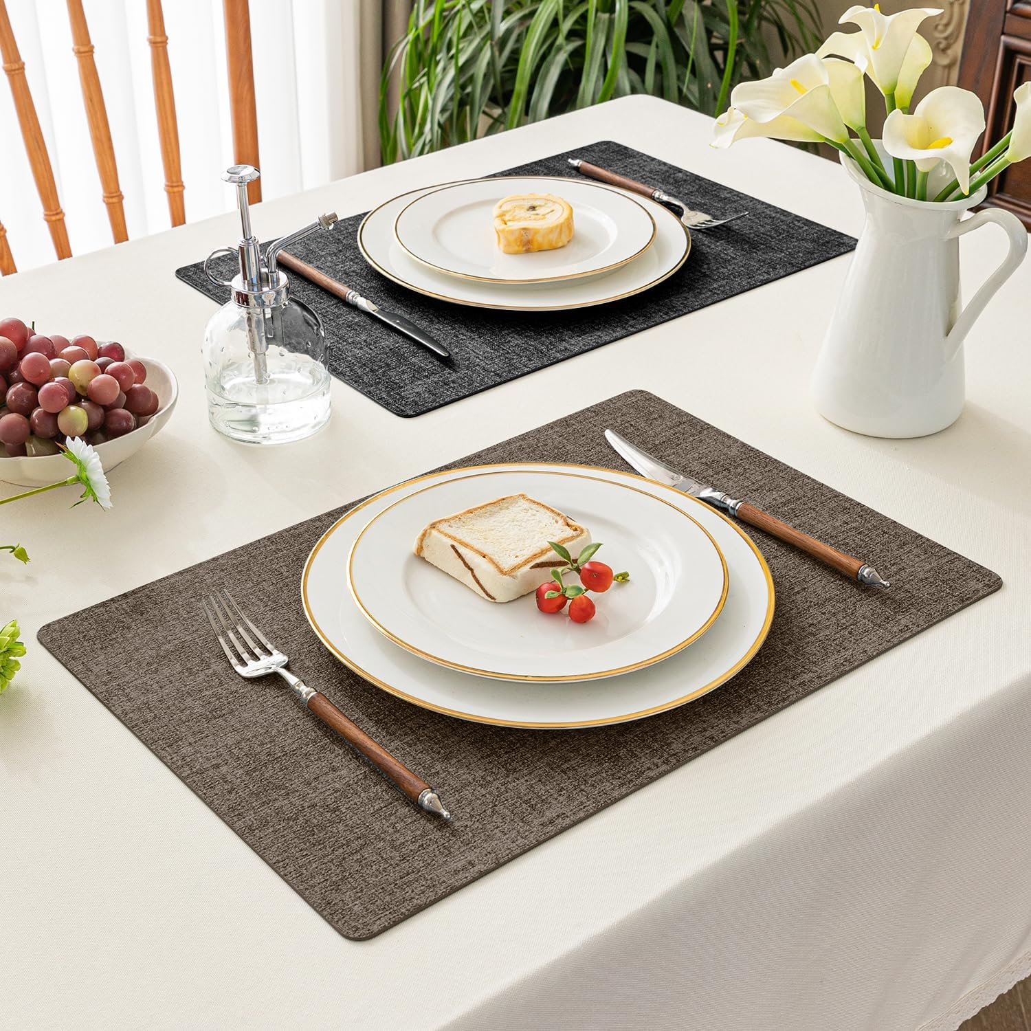 Romanstile Vinyl Placemats Set of 8, Reversible Faux Leather Heat Resistant Wipeable Table Mats, Waterproof Washable