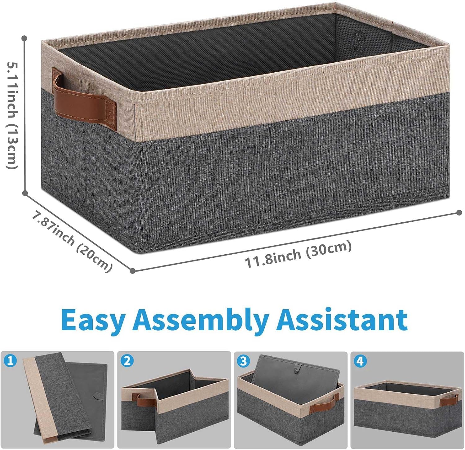 Storage Basket / Fabric Storage Bins / 11.8 x 7.87 x 5.11 / Small / Grey&beige Yellow / Set of 6