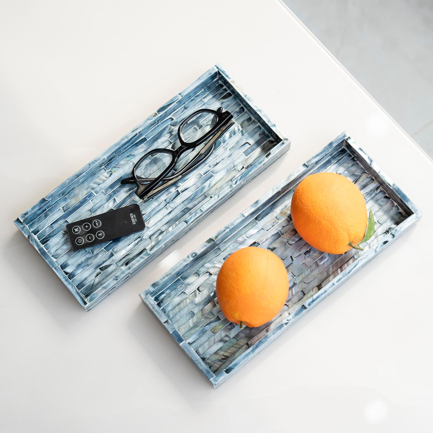 Mother of Pearl Tray / Blue / Set of 2