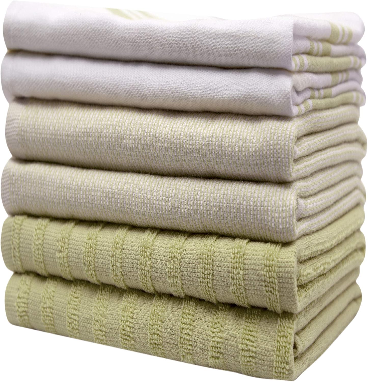 Premium Kitchen Towels 6 Pack 100% Cotton 20"x28" Dish Towels - Sage Wide | Large Flat & Terry Kitchen Linen Set with