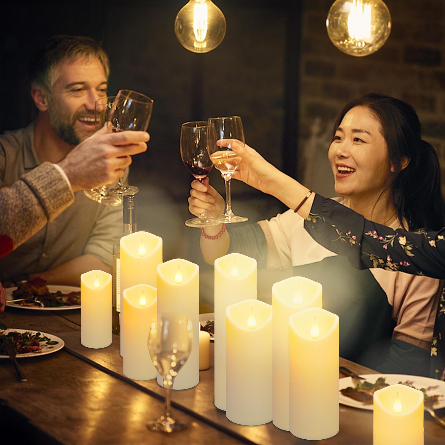 9pcs Flameless LED Candles Battery Operated with 10-Key Remote & Timer, Indoor Heat Resistant, 3D Wick with Warm