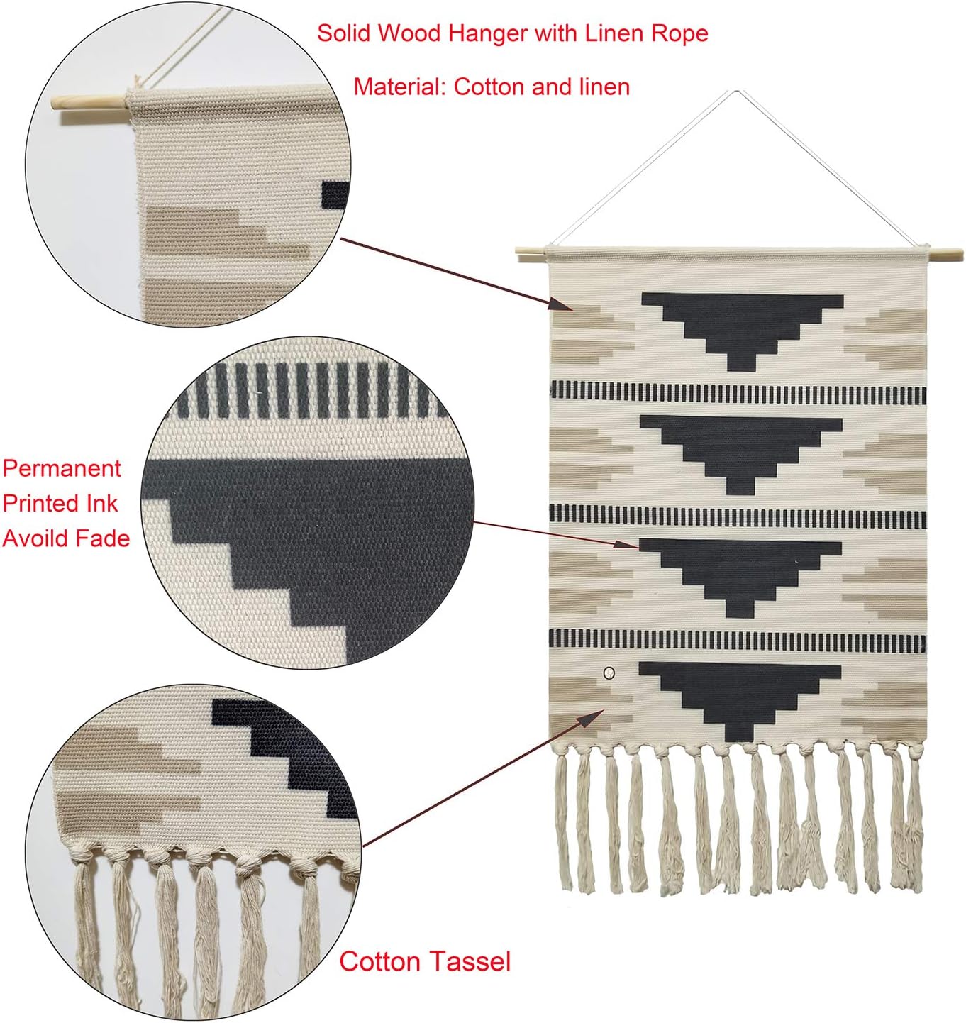 Macrame Woven Wall Tapestry Hanging Art / Black / 20 x 34