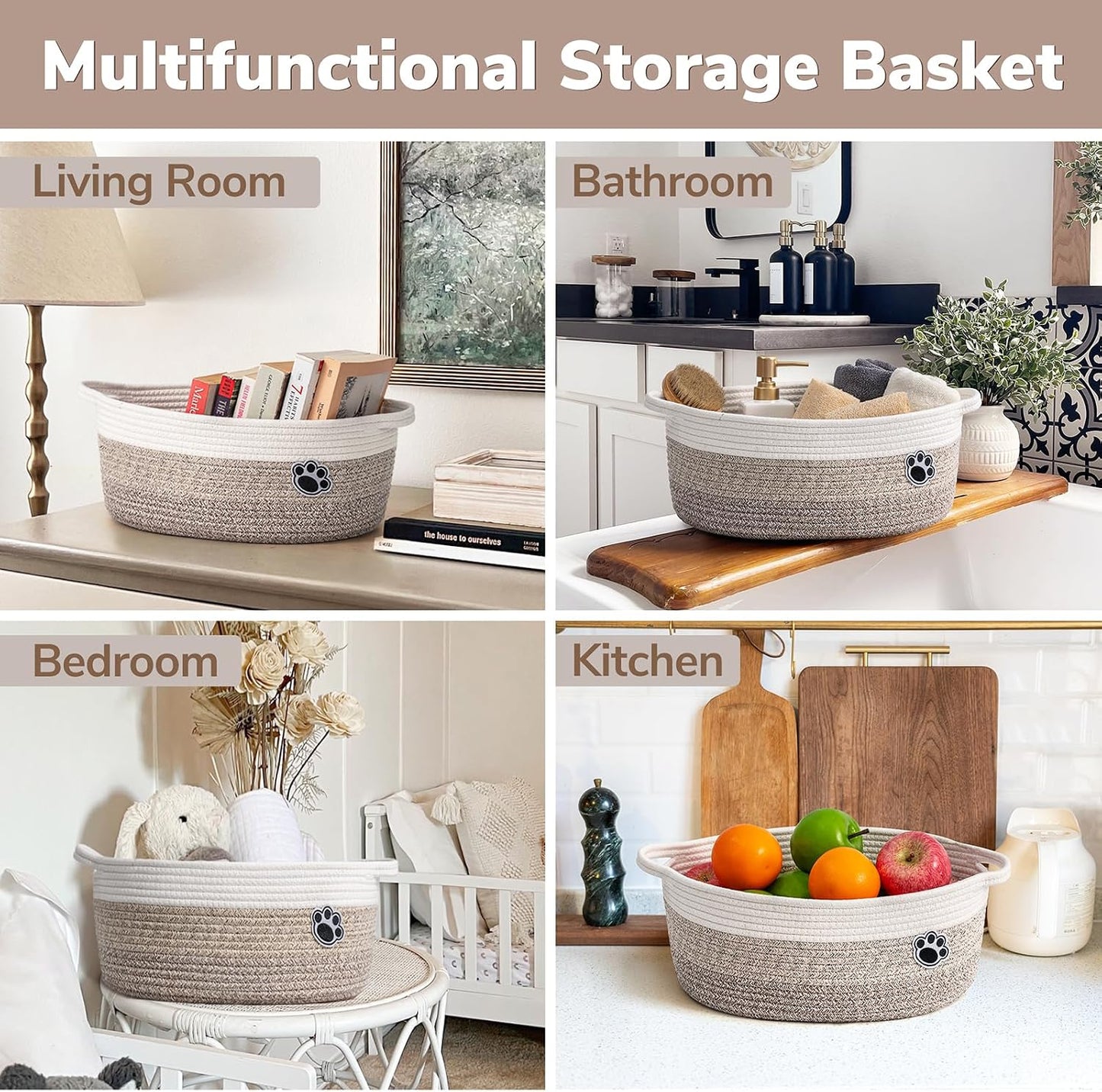 Woven Storage Baskets for Organizing / Brown / 13.6"L x 10"W x 6"H / 13.6 x 10 x 6