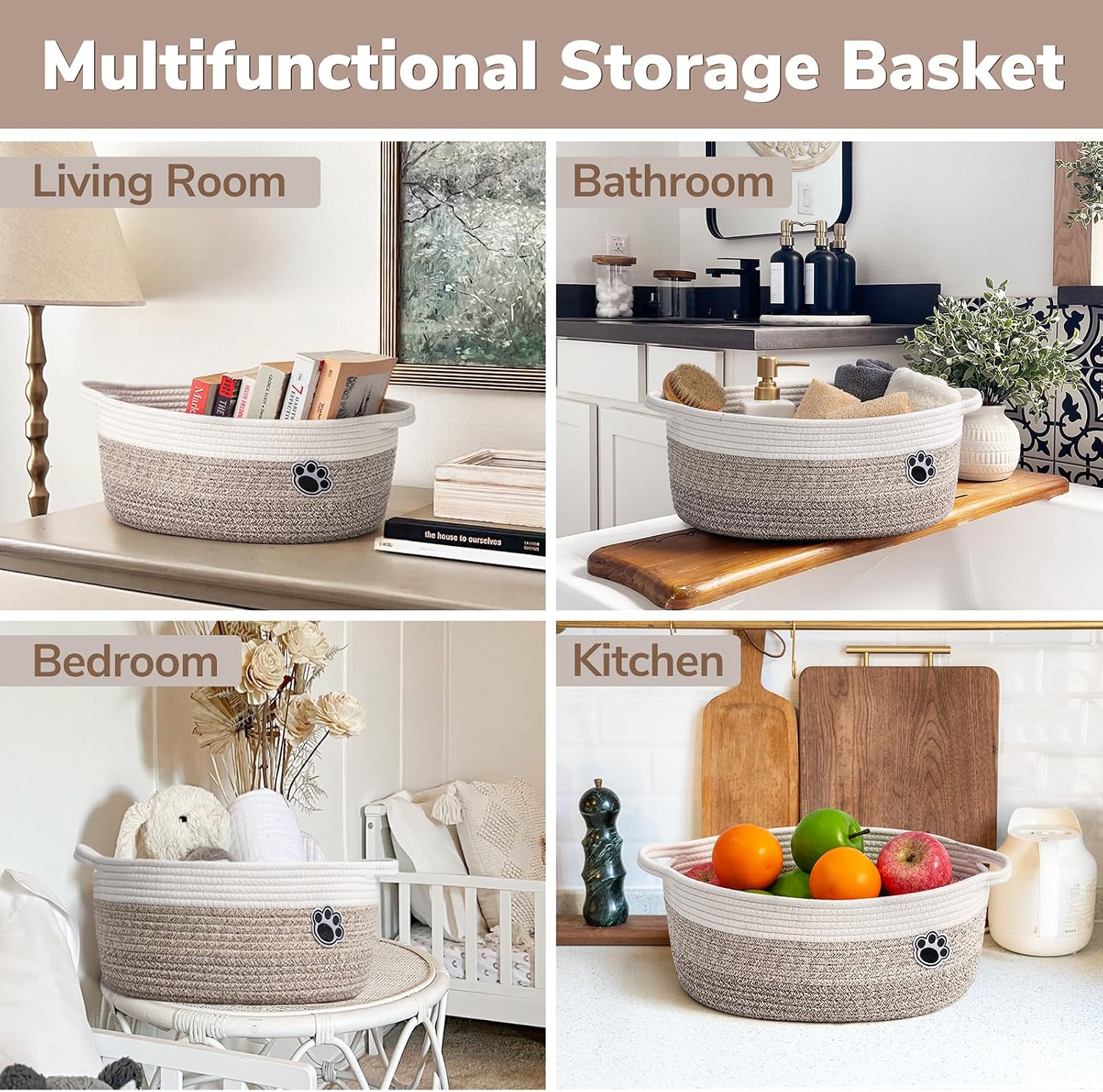 Woven Storage Baskets for Organizing / Brown / 13.6"L x 10"W x 6"H / 13.6 x 10 x 6