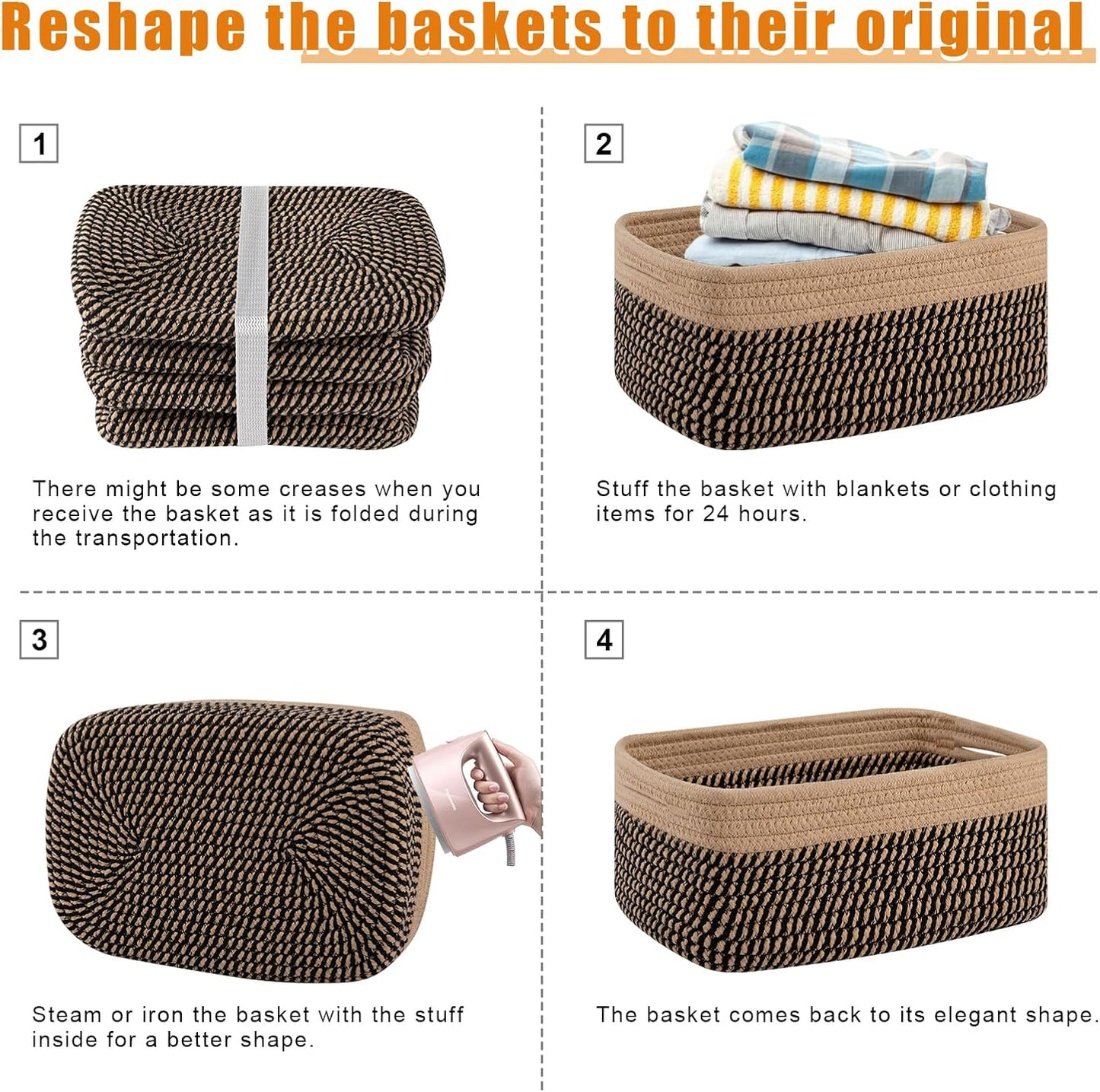 Small Bins / Organizer Baskets / Black/yellow / 11.8"*7.8"*4.7 / Set of 4