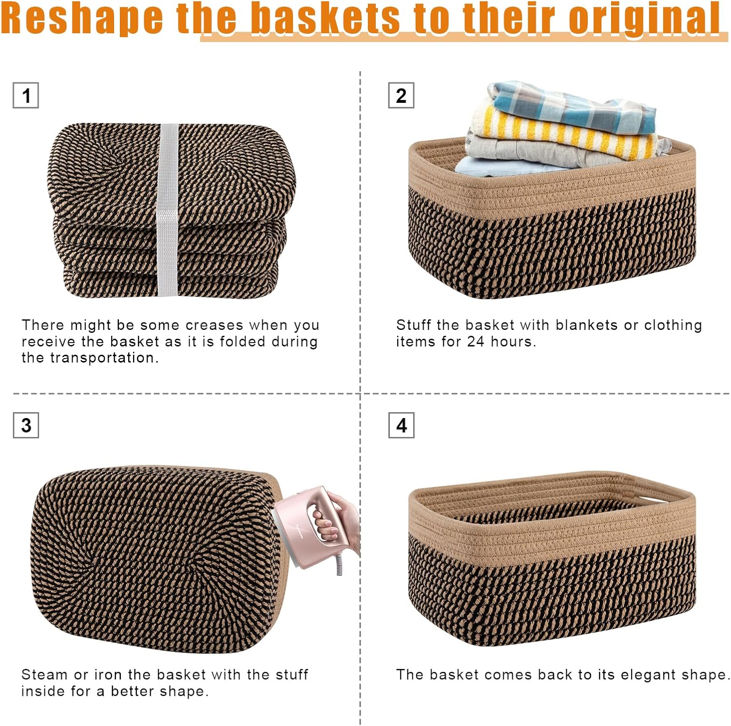 Small Bins / Organizer Baskets / Black/yellow / 11.8"*7.8"*4.7 / Set of 4