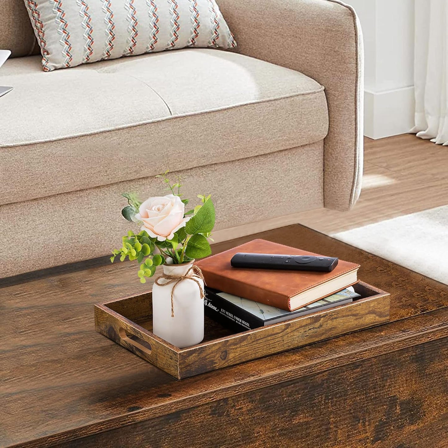 Rustic Rectangle Tray Decor / 13.4 x 9.5 x 1.8 / Brown