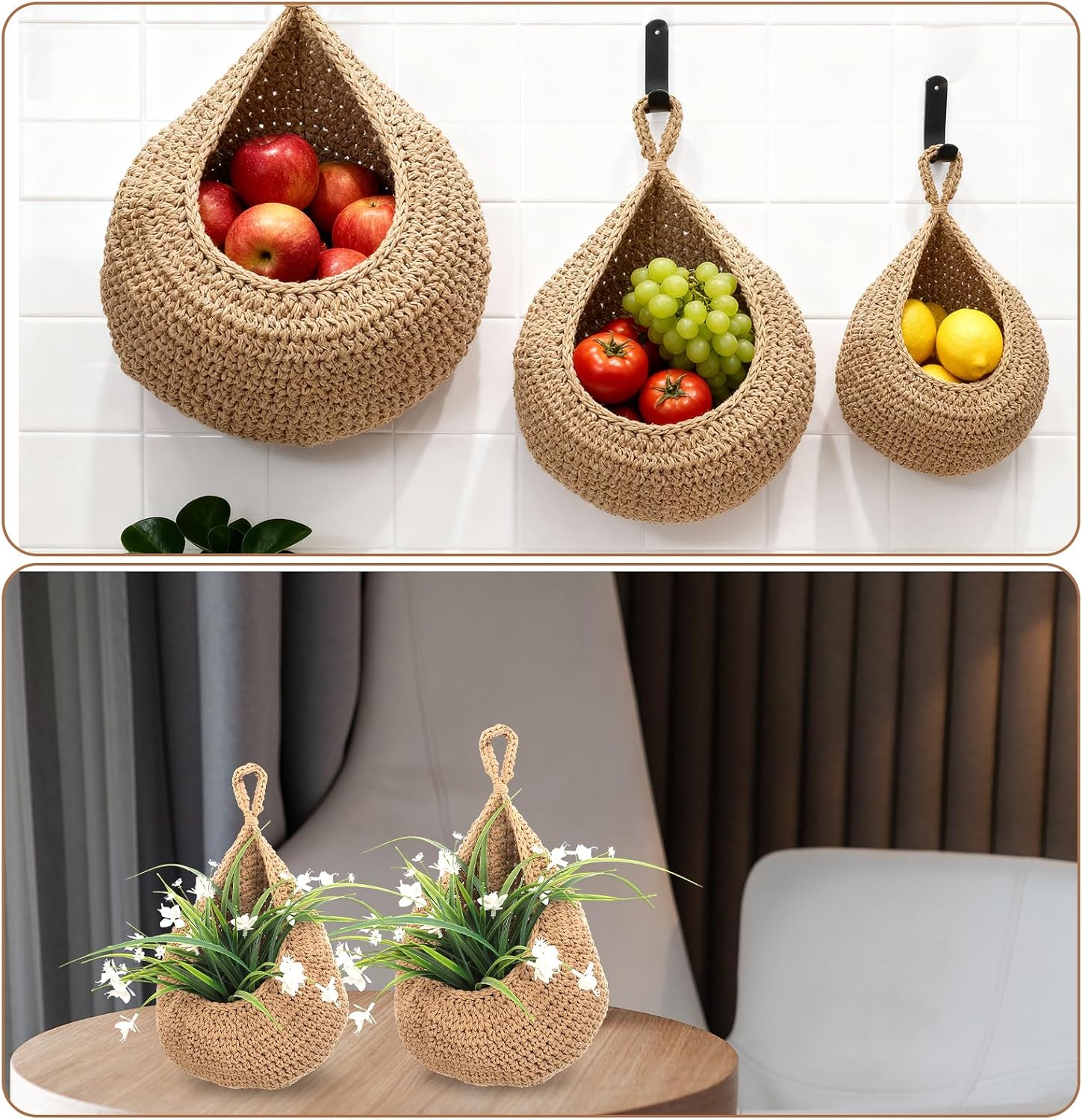 Boho Wall Hanging Fruit Baskets / Set of 3