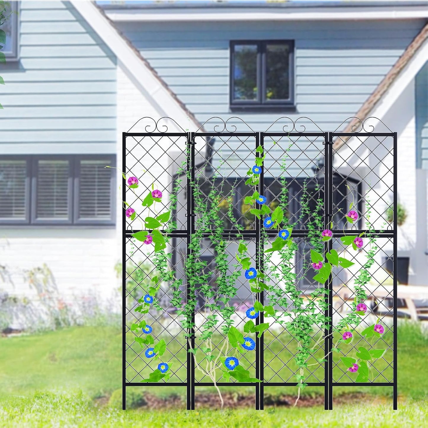 Zhongma 2 Pack Metal Garden Trellises for Climbing Plants, 77.2 Inch Tall Metal Fence Plant Support Trellis for Flower