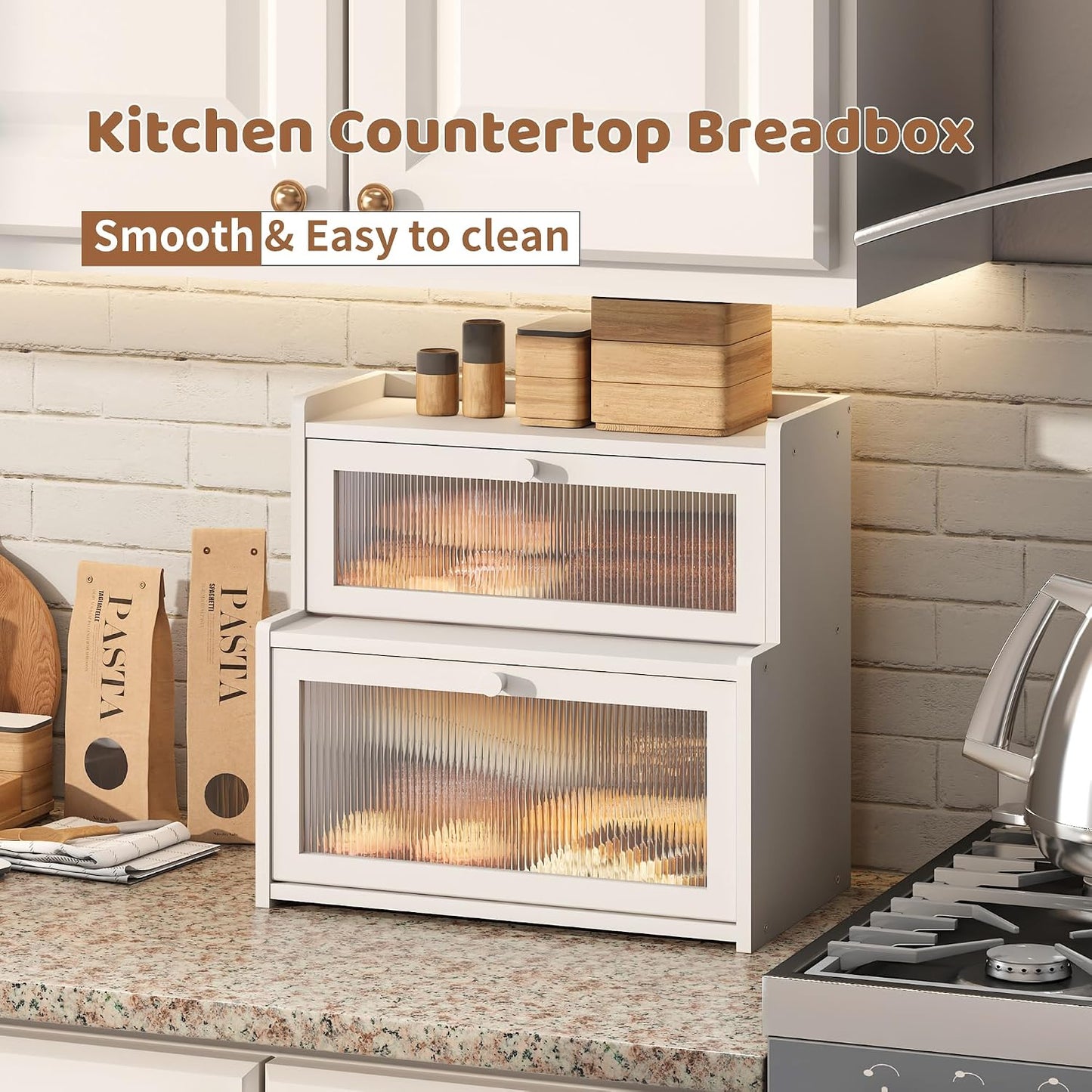 Bread Box for Kitchen Countertop Double Layer Large Corner Bread Box Capacity Bread Storage Bin Farmhouse Breadbox