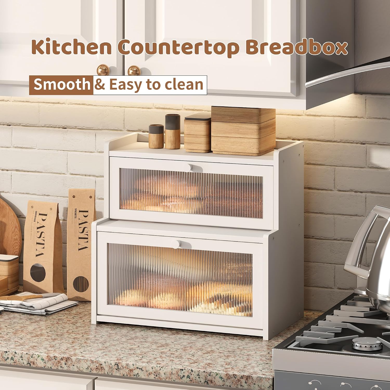Bread Box for Kitchen Countertop Double Layer Large Corner Bread Box Capacity Bread Storage Bin Farmhouse Breadbox