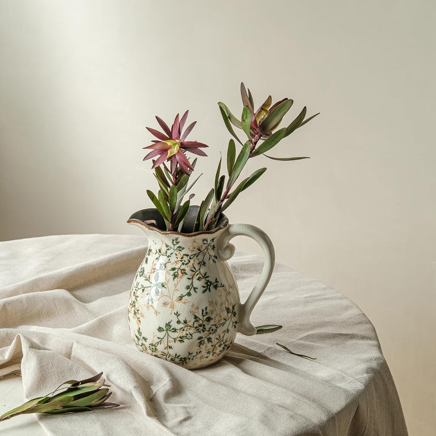 Ceramic Flower Vase / 01-green and Beige
