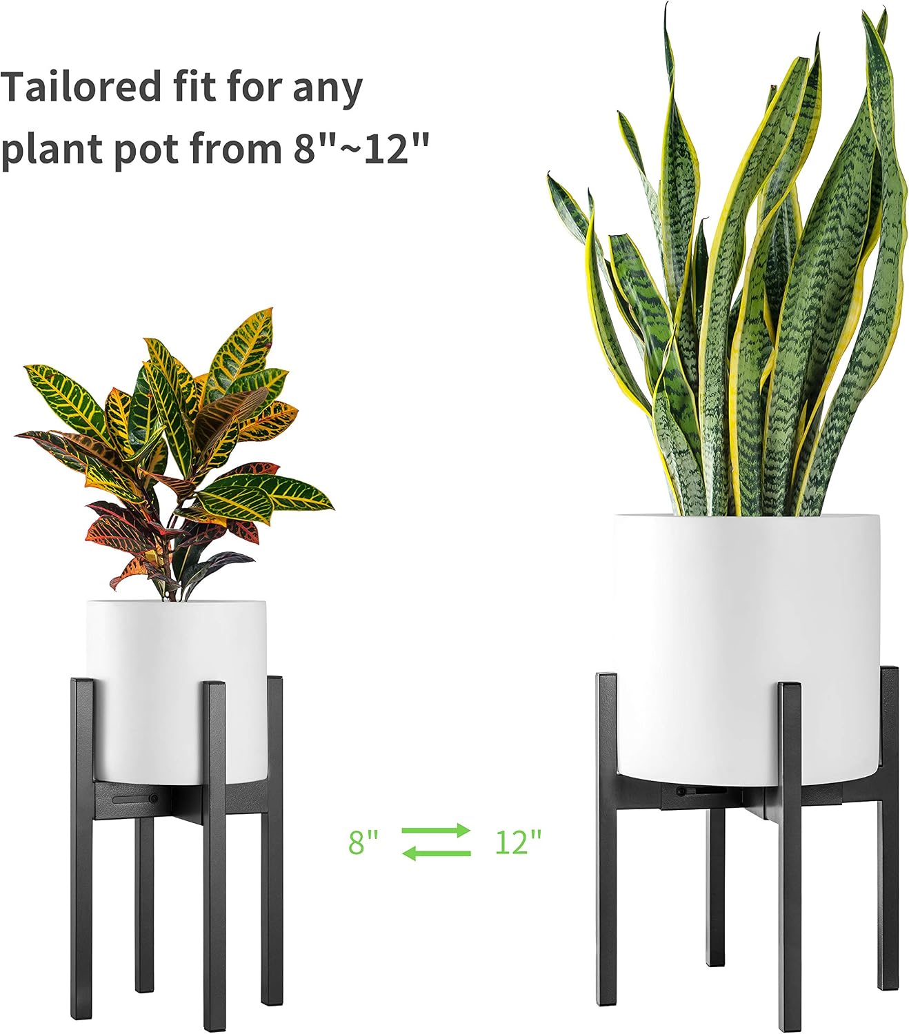 FaithLand Plant Stand, Adjustable Size Fits 8 9 10 11 12 Inches Plant Pot, Metal Planter Stand, Mid Century Expandable