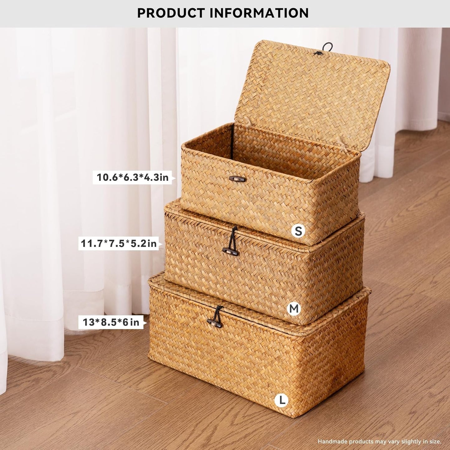 Natural Seagrass Bin / Natural* / Set of 3