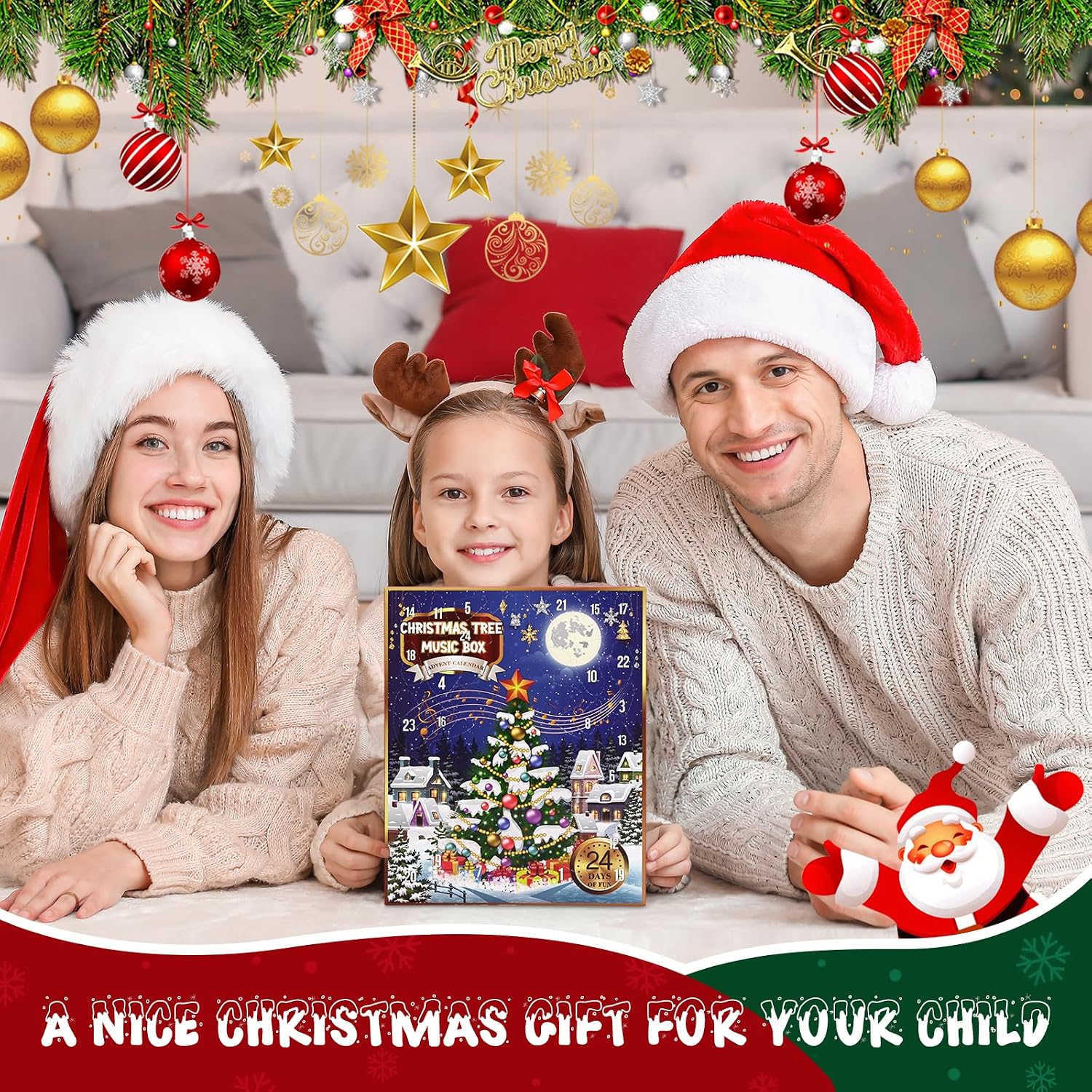 Uspring Christmas 24 Days Countdown Advent Calendar 2025, Musical Wooden Christmas Tree with Classic Music Box and 36
